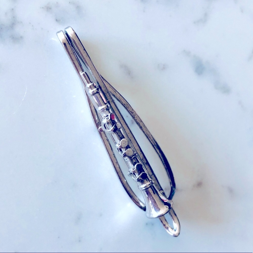 Saxophone Stainless steel tie clip. Vintage